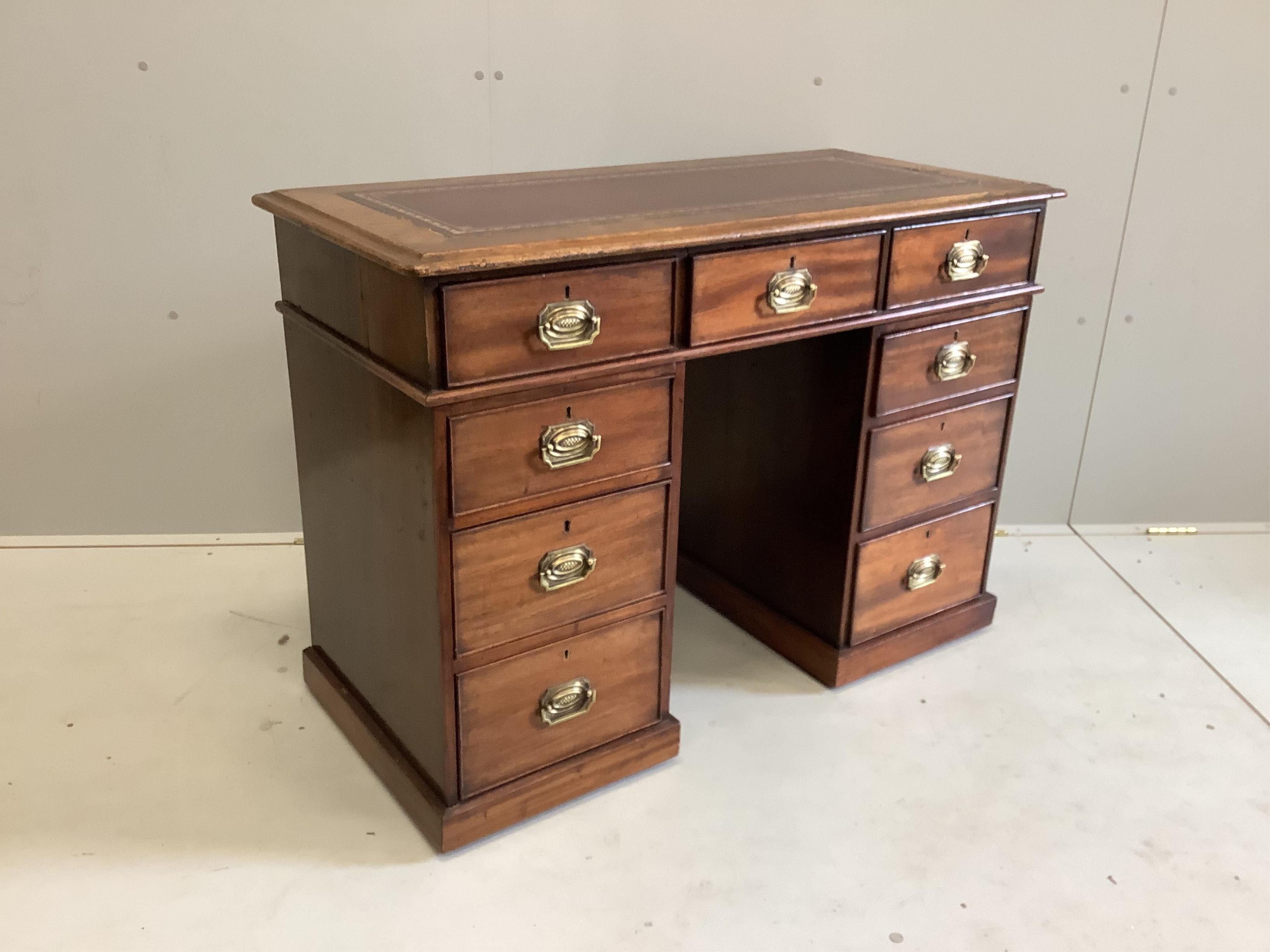 A small Victorian mahogany pedestal desk, width 108cm, depth 51cm, height 77cm. Condition - fair